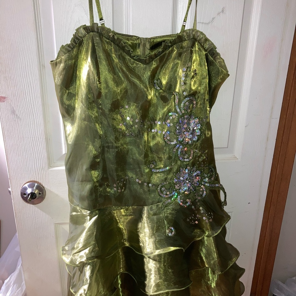 Cheekbone formal Green Tafetta cocktail prom tinker bell dress